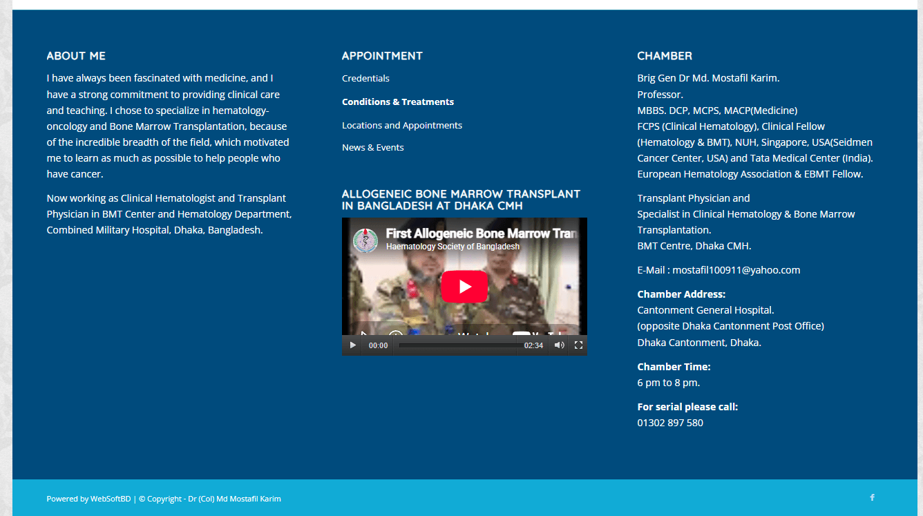 Prof. Dr. Md Mostafil Karim — Hematology Specialist Website screenshot 2